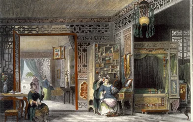 Boudoir and Bed-Chamber of a Lady of Rank, från "China in a Series of Views" av George Newenham Wright (c.1790-1877) 1843